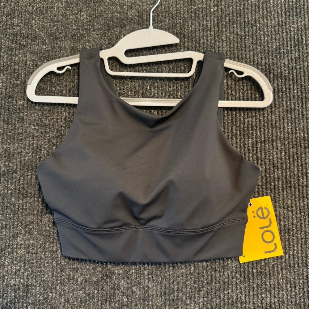 Lole Step Up Sports Bra Women Small Black High Neck Open Back NWT